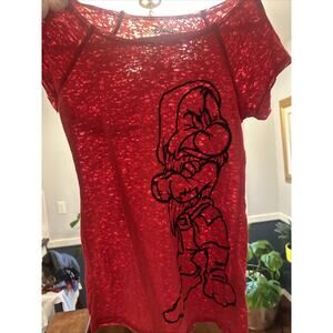 Disney Grumpy Shirt Womens L Red Snow White Seven Dwarfs Tee Thin Burnout